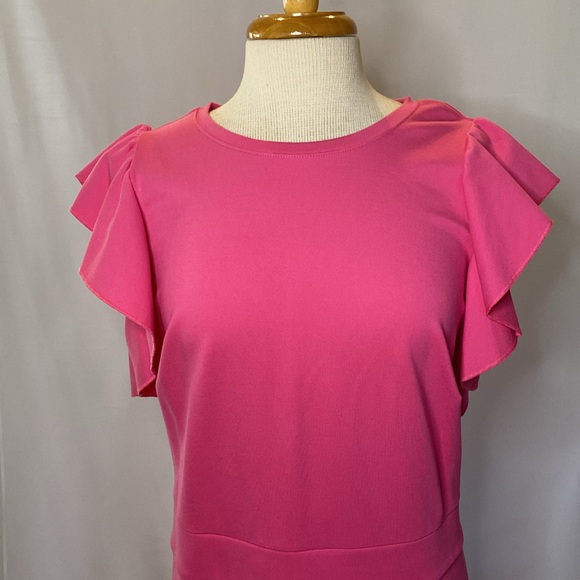 Hot pink ruffle sleeve plus size 2x asymmetrical dress - Picture 3 of 10